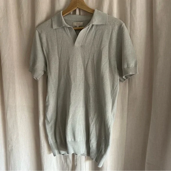 MOSS Linen Blend Light Sage Skipper Polo Size S